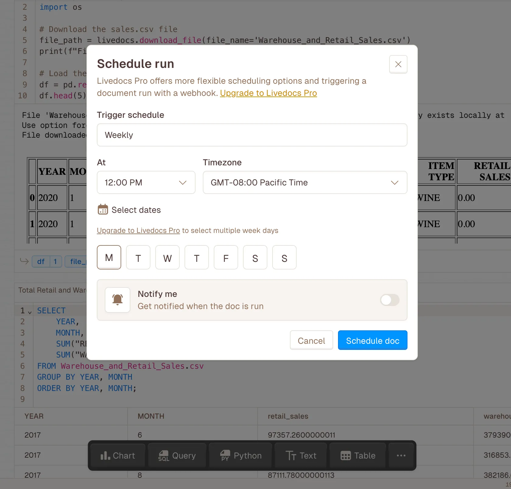 Livedocs Scheduling Jobs